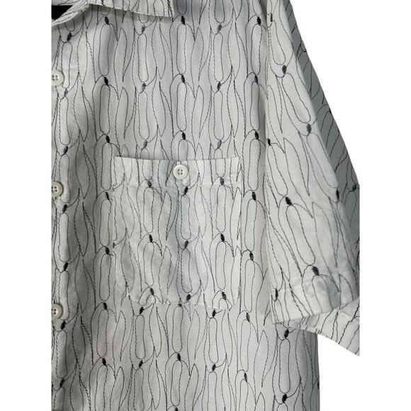 Pierre Garcia Shirt Men's Size L Black White Print Linen Button Up Short Sleeve - Picture 3 of 10
